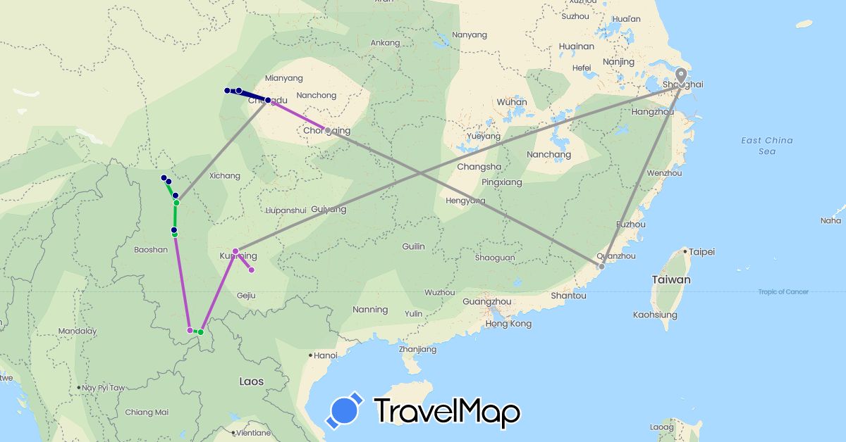 TravelMap itinerary: driving, bus, plane, train in China (Asia)